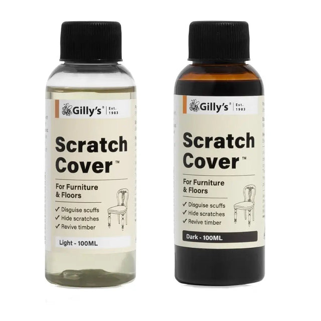 Two bottles of Gilly's Scratch Cover on a white background