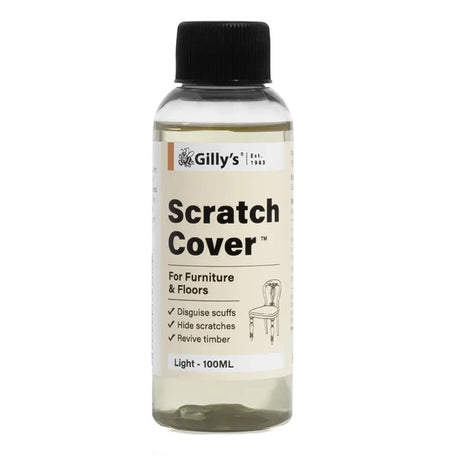 Bottle of Gilly's Scratch Cover on a white background