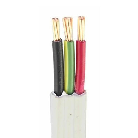 Three insulated electrical wires with gold connectors in black, green, and red sleeves on a white background.