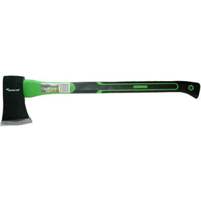 Axes with green handles and black blades on a white background