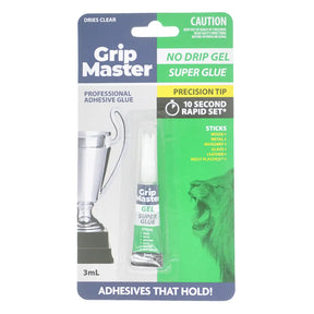 Grip Master no drip gel super glue packaging on a white background