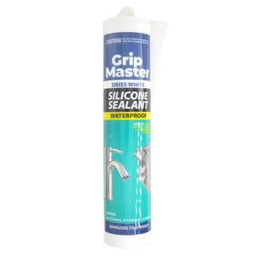 Grip Master silicone sealant can on a white background