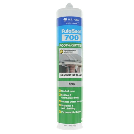 Tube of H.B. Fuller Fulaseal 700 roof and gutter silicone sealant on a white background