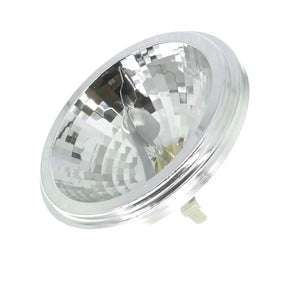 Light bulb with reflective metal housing on a white background