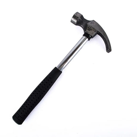 Hammer with a black handle on a white background