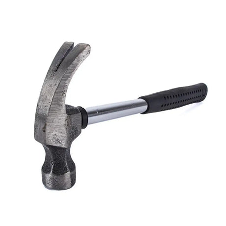 Hammer with a black handle on a white background