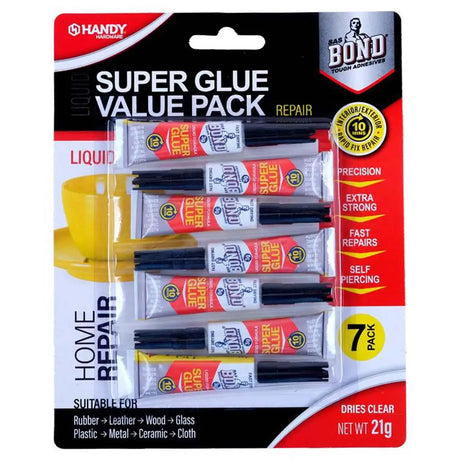 Super glue value pack with multiple tubes on a white background