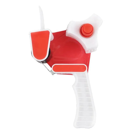 Red and white label dispenser on a white background