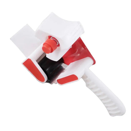 Red and white paint roller with black core on a white background