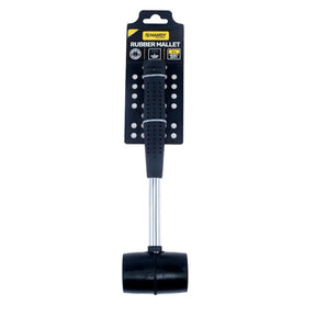 Rubber mallet with black handle and black head on a white background, featuring a 'Handy' brand label.