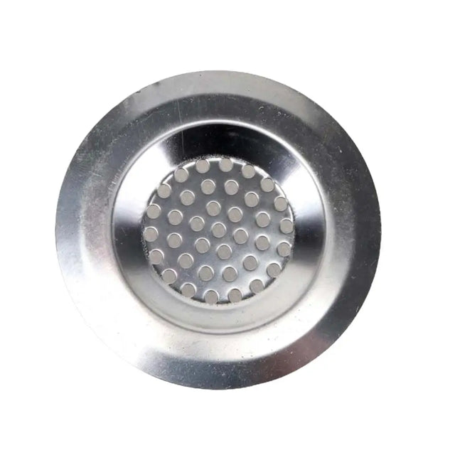 Stainless steel kitchen drain strainer on a white background