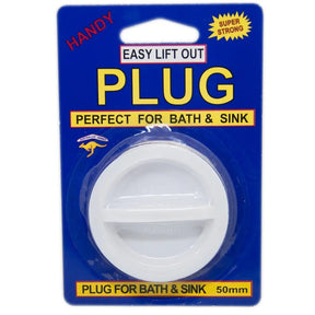 Plumbing plug in packaging with blue background and white plug