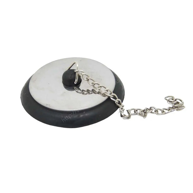 Black and silver object with a chain on a white background