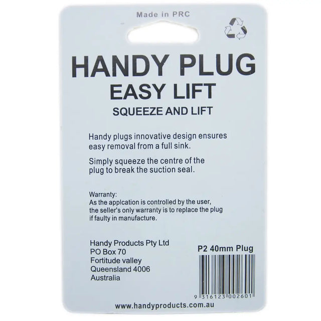 Handy Plug packaging with text and branding details on a white background
