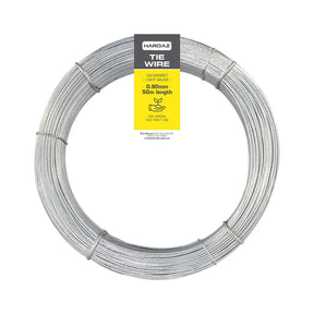 Coiled tie wire with a Hardaz label on a white background