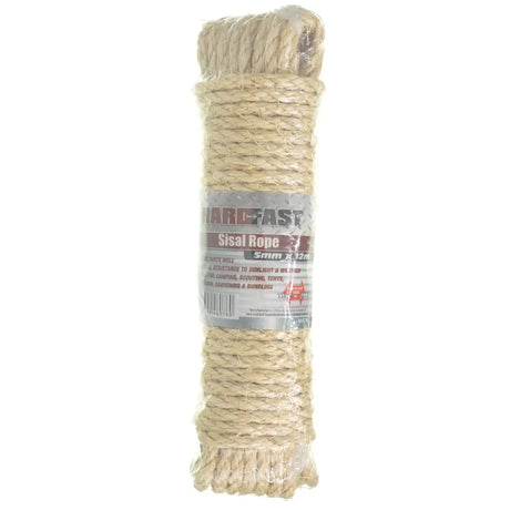 Sisal rope roll with a label on a white background