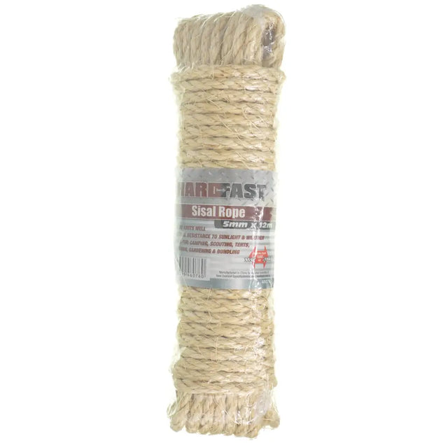 Sisal rope roll with a label on a white background