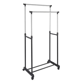 Black garment rack on a white background