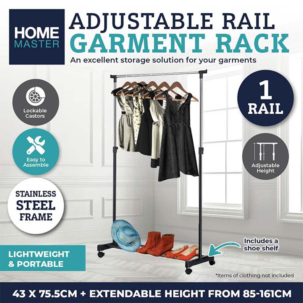 HOME MASTER Adjustable Single Rail Garment Shoe Rack 256914