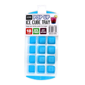 Blue ice cube tray with packaging on a white background