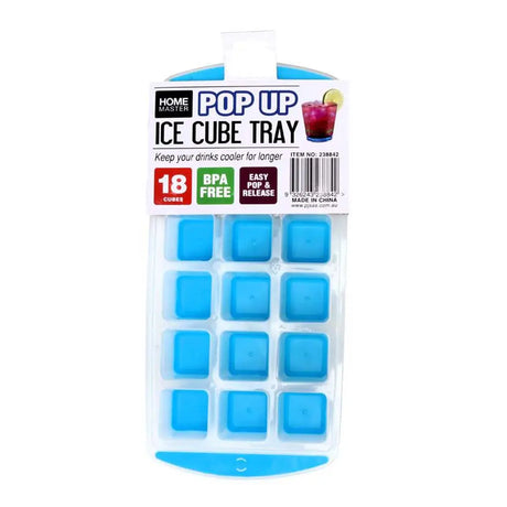 Blue ice cube tray with packaging on a white background