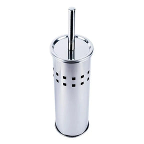 Chrome toilet brush with holder on a white background
