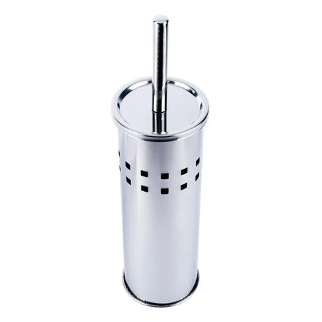 Chrome toilet brush with holder on a white background