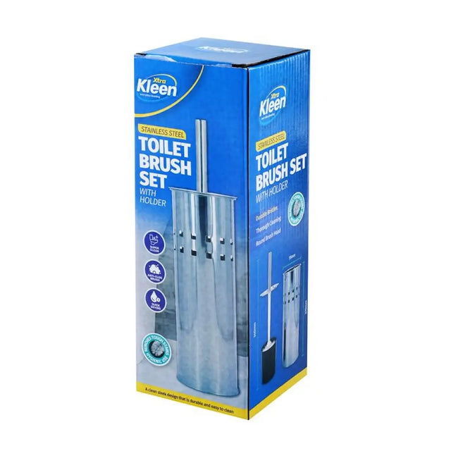 Kleen toilet brush set packaging with blue and yellow design on a white background