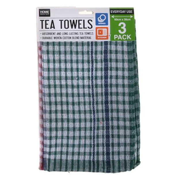 Packaged set of green and white checkered tea towels with a visible brand label.