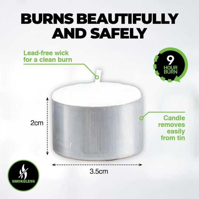 Candle tin with dimensions and features highlighted on a white background