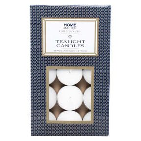 Pack of tealight candles in a decorative box with 'Home Master' branding.