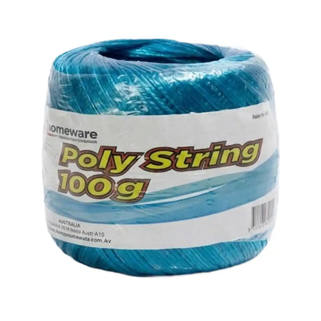 Roll of blue poly string with 'homeware' branding on a white background