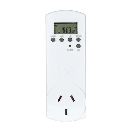 White electronic timer with digital display on a white background