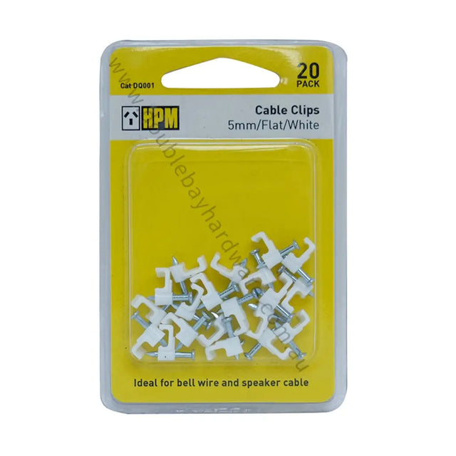 Pack of HPM cable clips with a yellow background