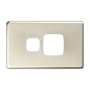 Metallic double switch plate on a white background