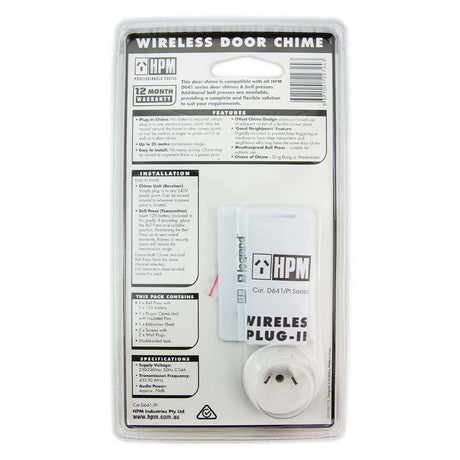HPM Power Operated Plug In Wireless Door Chime Up to 35 metres Range D641/PI