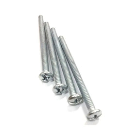 Set of metal screws on a white background