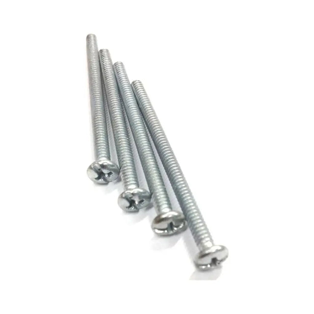 Set of metal screws on a white background