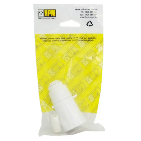 White plastic fitting on yellow packaging with HPM branding