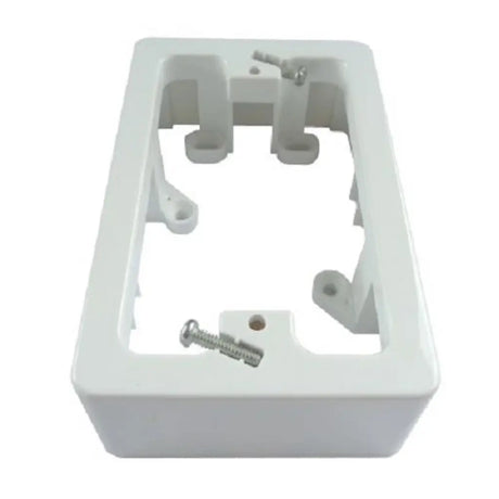 White plastic mounting bracket with screws on a white background