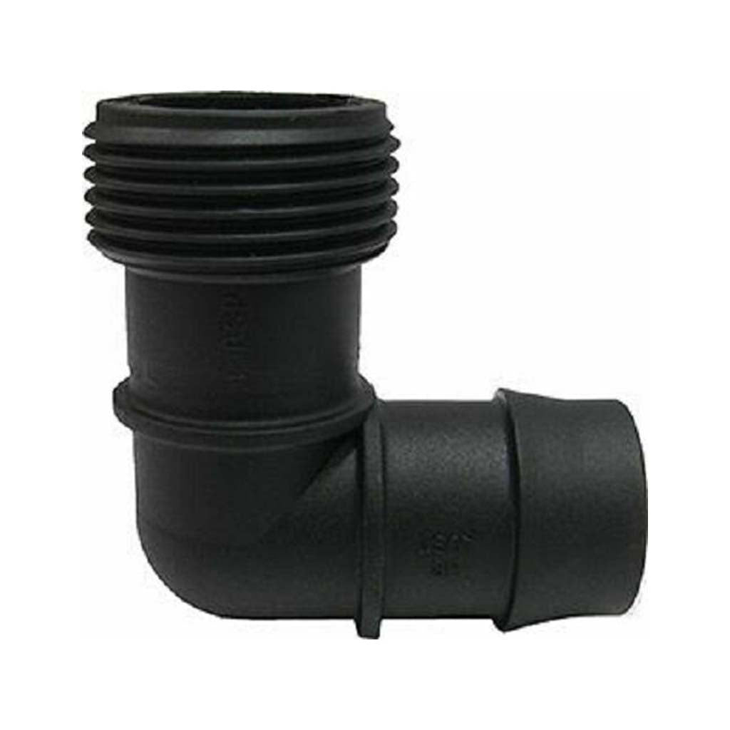 connect 19mm poly pipe barbed elbow to 3/4" BSP 