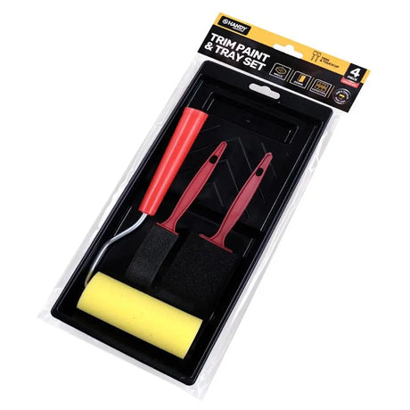 Handy Hardware Trim Paint & Tray Set 4-piece kit packaging at an angle