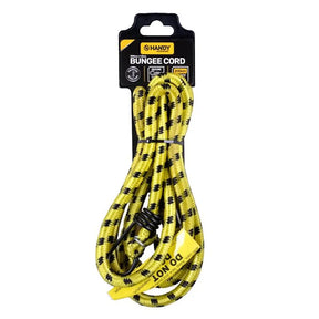 Yellow bungee cord with black accents on a white background, featuring the brand 'Handy'.