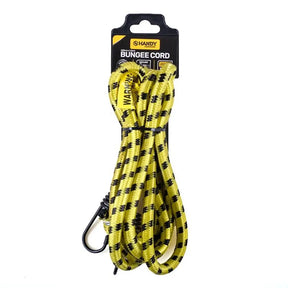 Yellow bungee cord with black patterns on a white background