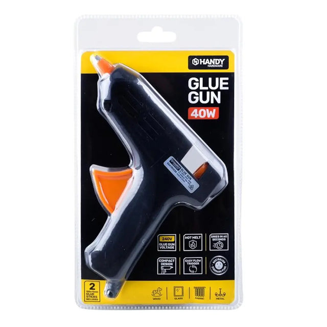 Handy brand glue gun packaging on a white background