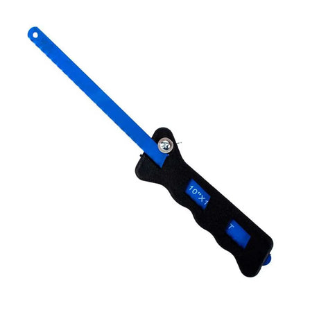 Blue light saber with black handle on a white background
