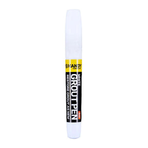 White grout pen with a label on a white background