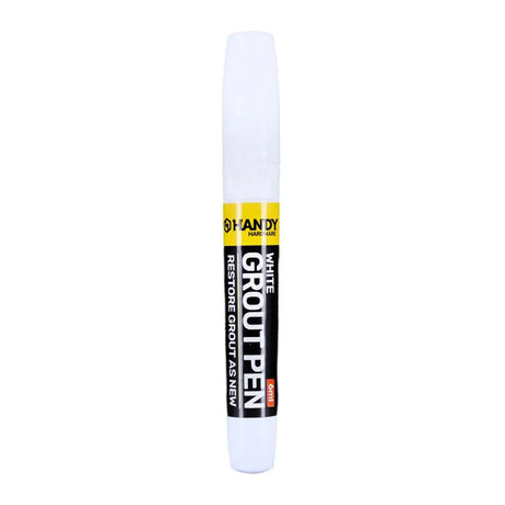White grout pen with a label on a white background
