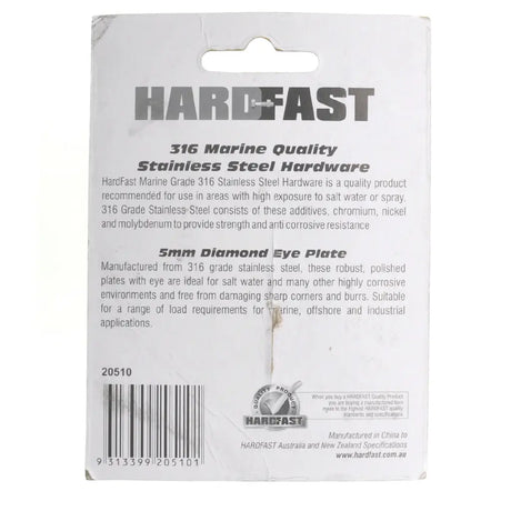 HardFast stainless steel hardware packaging with text and branding.