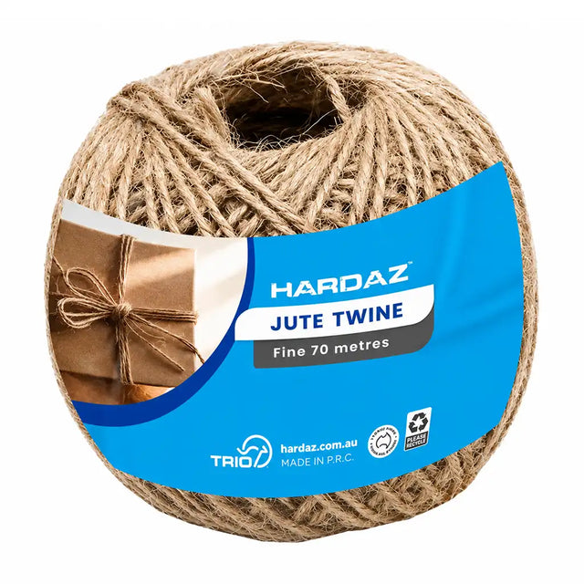 Ball of jute twine with Hardaz branding on a white background